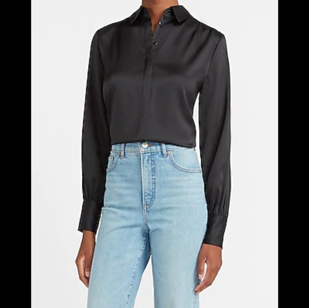 Satin Ruched Shoulder Balloon Sleeve Shirt